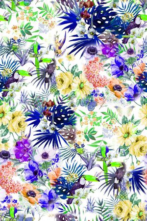 热带花卉印花华亿平台图片