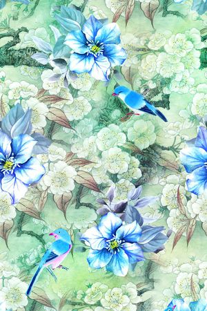 工笔画印花华亿平台图片