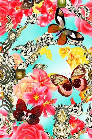 花卉组合印花华亿平台图片