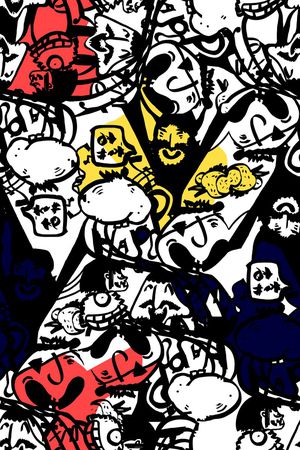 抽象卡通 色块印花华亿平台图片