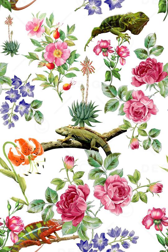 流行时尚玫瑰牡丹变色龙印花华亿平台图片