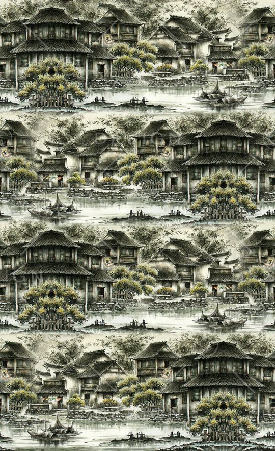 中国风 江南水乡 复古 服装 家纺 窗帘印花华亿平台图片