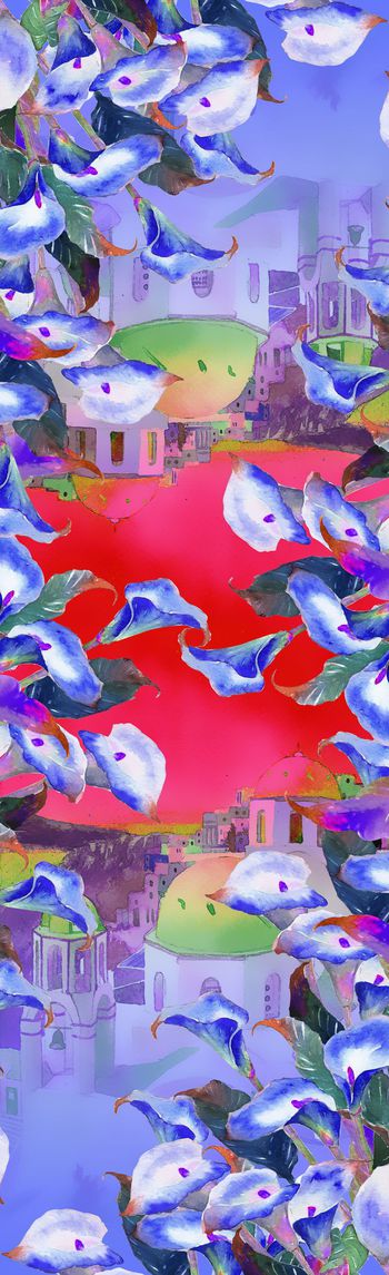 540244-手绘水彩花卉建筑风景经典围巾华亿平台