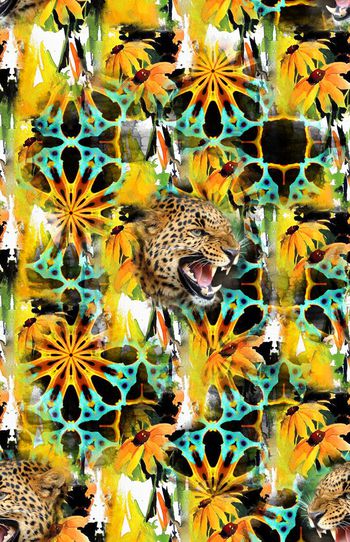 540450-抽象丛林花草猎豹野性女装图案
