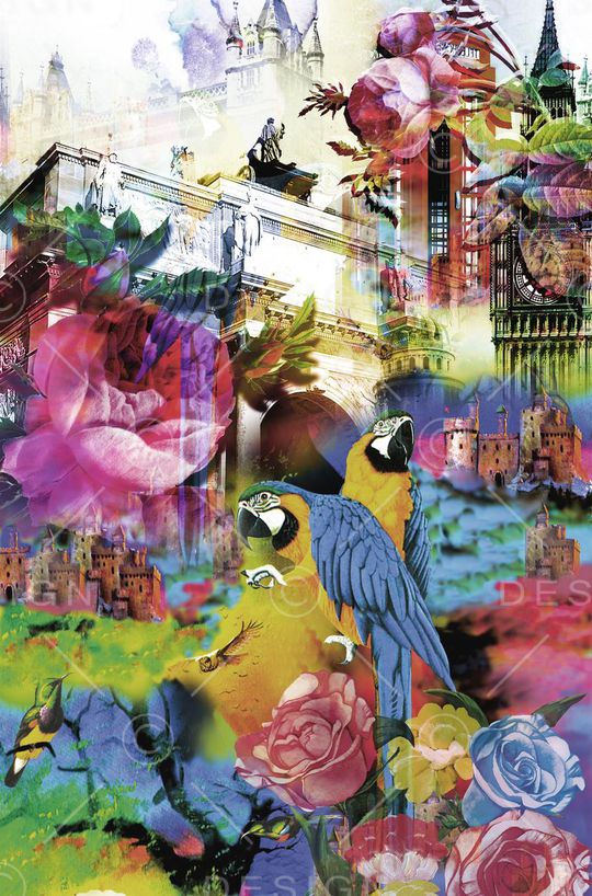 抽象花鸟 建筑印花华亿平台图片