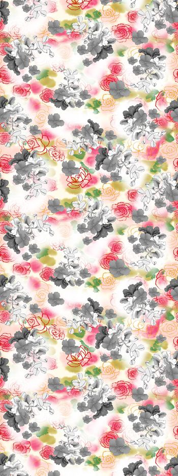 手绘 水墨 花卉印花华亿平台图片