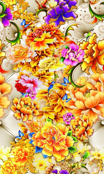 540701-时尚潮流 旗袍 欧式 花卉 鸟 蝴