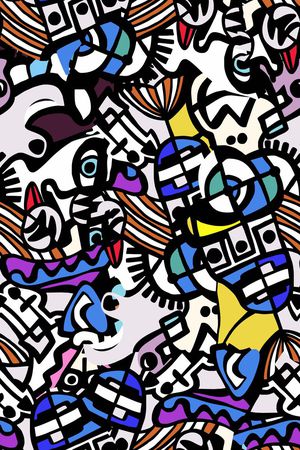 抽象卡通 几何线条 色块印花华亿平台图片