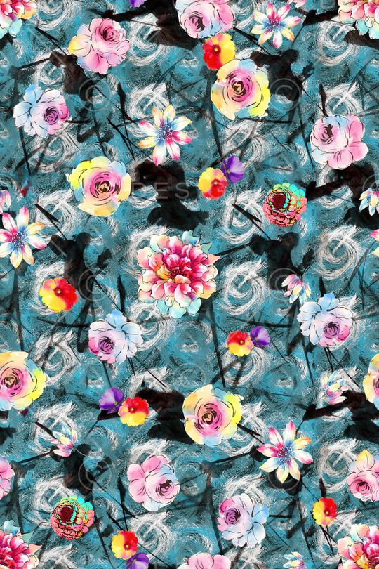 水彩花印花华亿平台图片