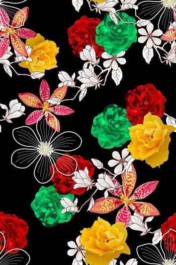 541918-2017趋势半成型线条真实花卉撞色