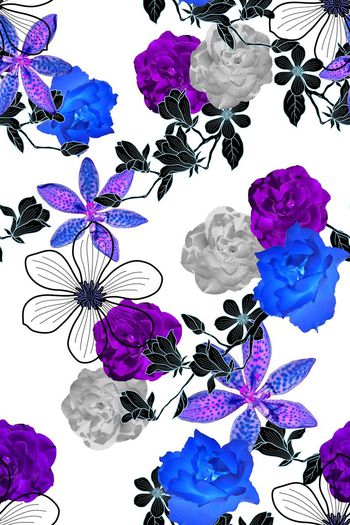 541919-2017趋势半成型线条真实花卉撞色