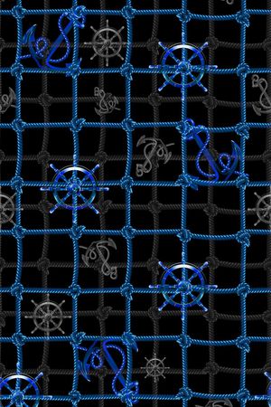 手绘 时尚 几何 格子 航海 绳索印花华亿平台图片