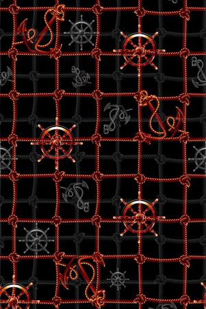 手绘 时尚 几何 格子 航海 绳索印花华亿平台图片