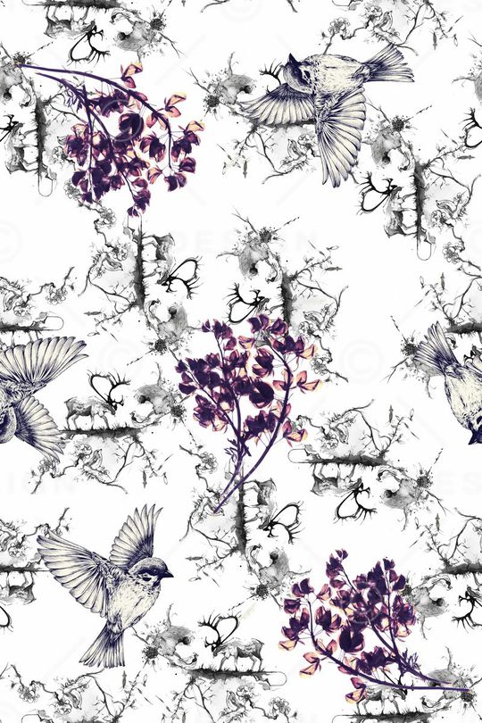 花卉小鸟印花华亿平台图片