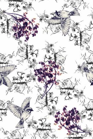 花卉小鸟印花华亿平台图片