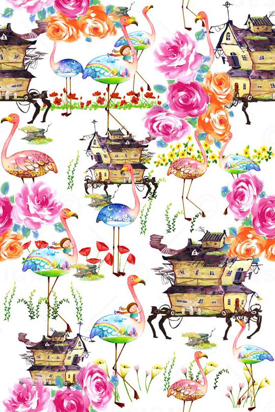 流行时尚 潮流 卡通 手绘花卉组合 童装 服装印花华亿平台图片