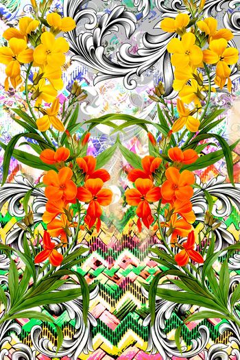 542270-田园风手绘针织几何花卉定位印花