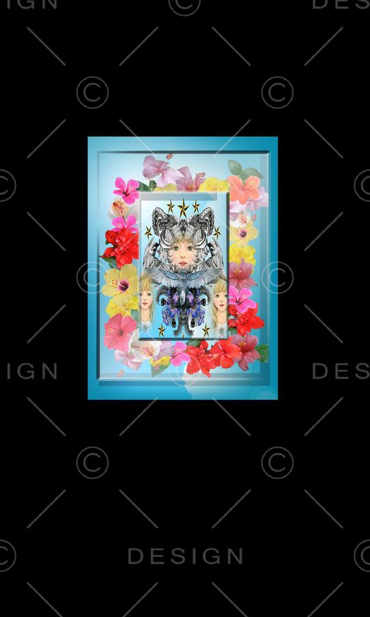 流行时尚 潮流 女孩 鸟 五角星 兽头 相框 定位 T恤 服装印花华亿平台图片