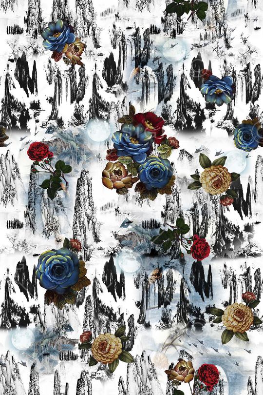 山水花卉印花华亿平台图片