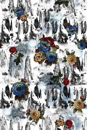 山水花卉印花华亿平台图片