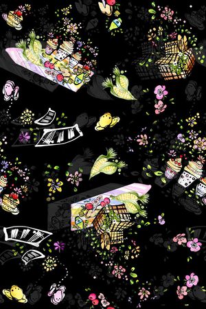 卡通  水果 甜点 玉米 蝴蝶 鲜花花卉 箱子 服装印花华亿平台图片