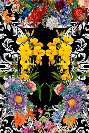 543110-欧美流行时尚欧式手绘花卉几何左右对