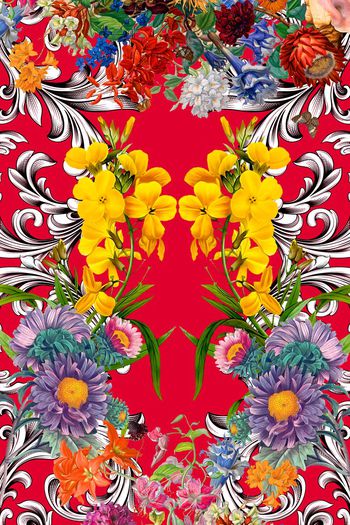 543117-欧美流行时尚欧式手绘花卉几何左右对