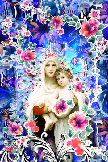 543664-欧美流行时尚手绘头像油画幻彩花卉定