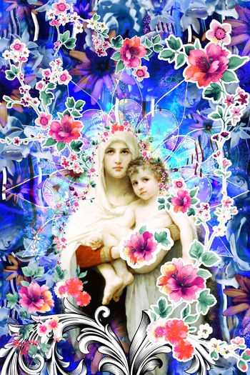 543665-欧美流行时尚手绘头像油画幻彩花卉定