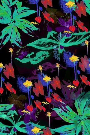 热带  女装 森林 植物 花卉印花华亿平台图片