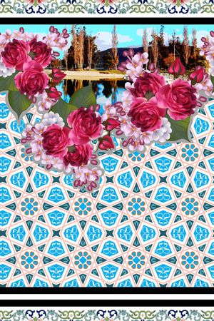 花卉组合定位印花华亿平台图片