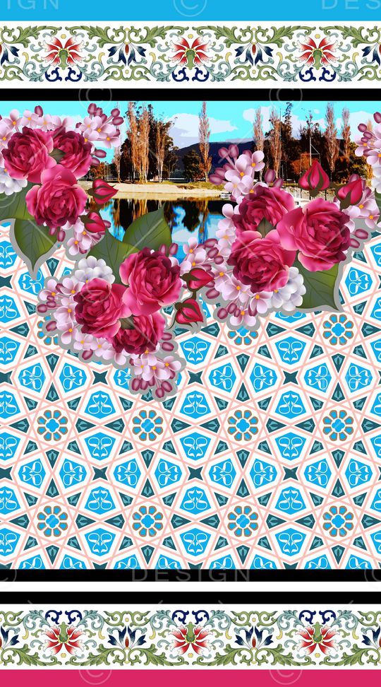 花卉组合定位印花华亿平台图片