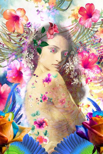 543879-欧美流行时尚热带风情手绘油画玫瑰图