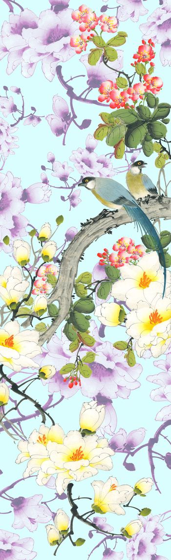 543928-原创时尚大气清新手绘花鸟中国风长巾