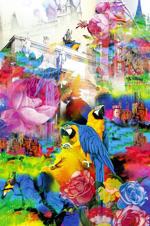 抽象花鸟 建筑印花华亿平台图片