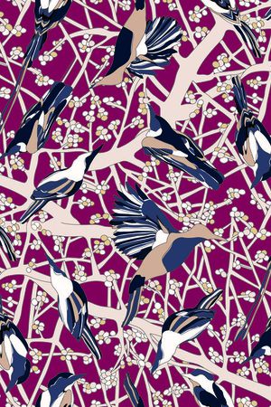 树枝小鸟印花华亿平台图片