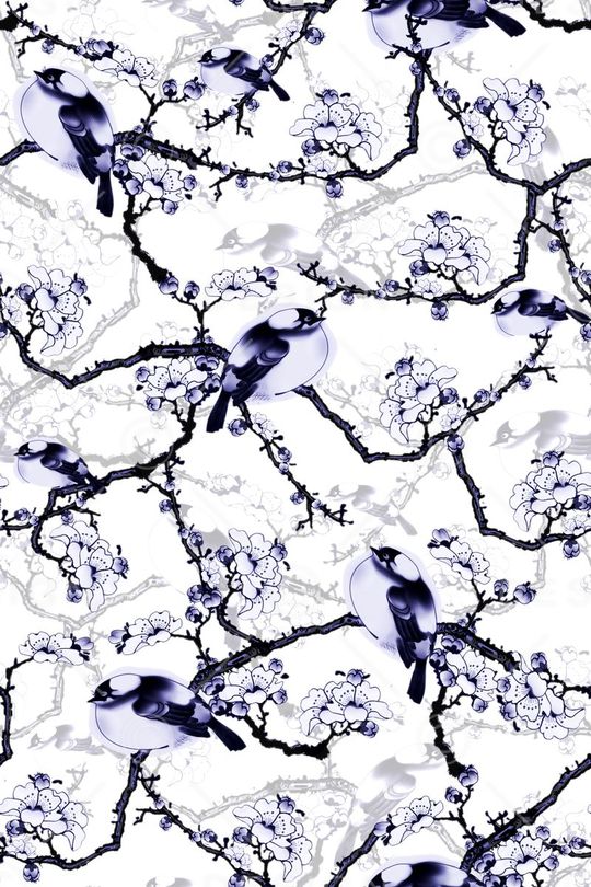 手绘 时尚 中国风 水彩 水墨 花鸟印花华亿平台图片