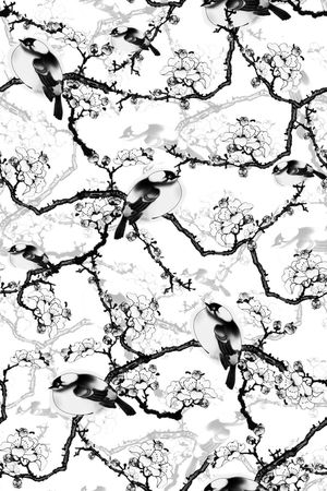 手绘 时尚 中国风 水彩 水墨 花鸟印花华亿平台图片