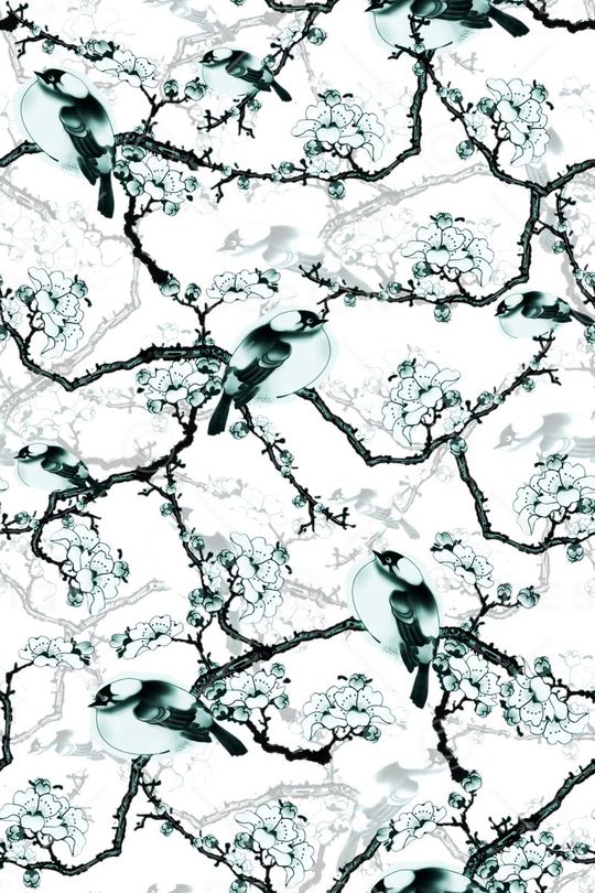 手绘 时尚 中国风 水彩 水墨 花鸟印花华亿平台图片