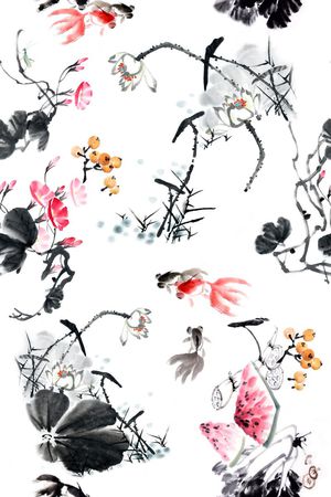 水墨印花华亿平台图片