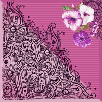 544607-创意佩斯利 花卉 女款条纹 方巾