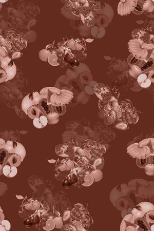 淡雅底色 石榴 圣女果 菠萝 李子 梨 草莓等水果 叶子 流行时尚 潮流 淡雅 水果 服装 旗袍印花华亿平台图片