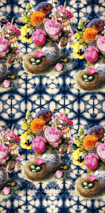 544718-时尚复古底纹花鸟横条图案