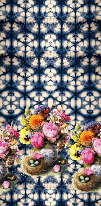 544729-时尚复古底纹花鸟横条图案