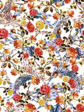 544854-欧洲风 时尚 手绘花卉 珠宝组合花