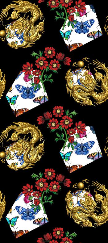 544988-时尚中国风图腾龙蝴蝶花卉图案