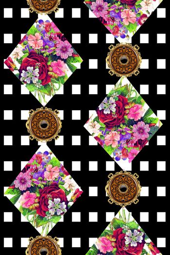 545409-时尚格子花卉珠宝宝石宫廷纹理女装图