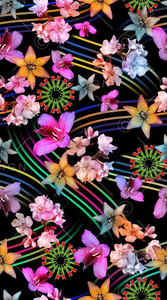 线条花卉印花华亿平台图片