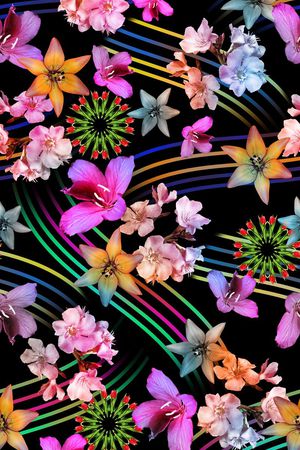 线条花卉印花华亿平台图片