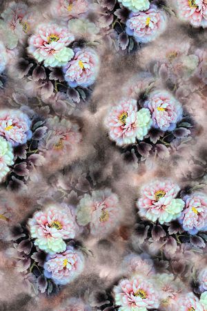 淡色牡丹花印花华亿平台图片